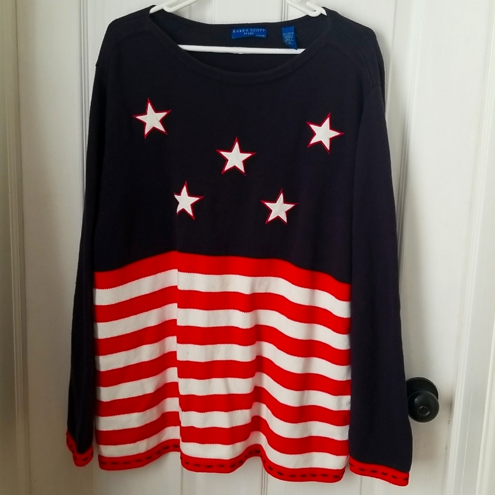 Karen Scott Patriotic Sweater 2X
